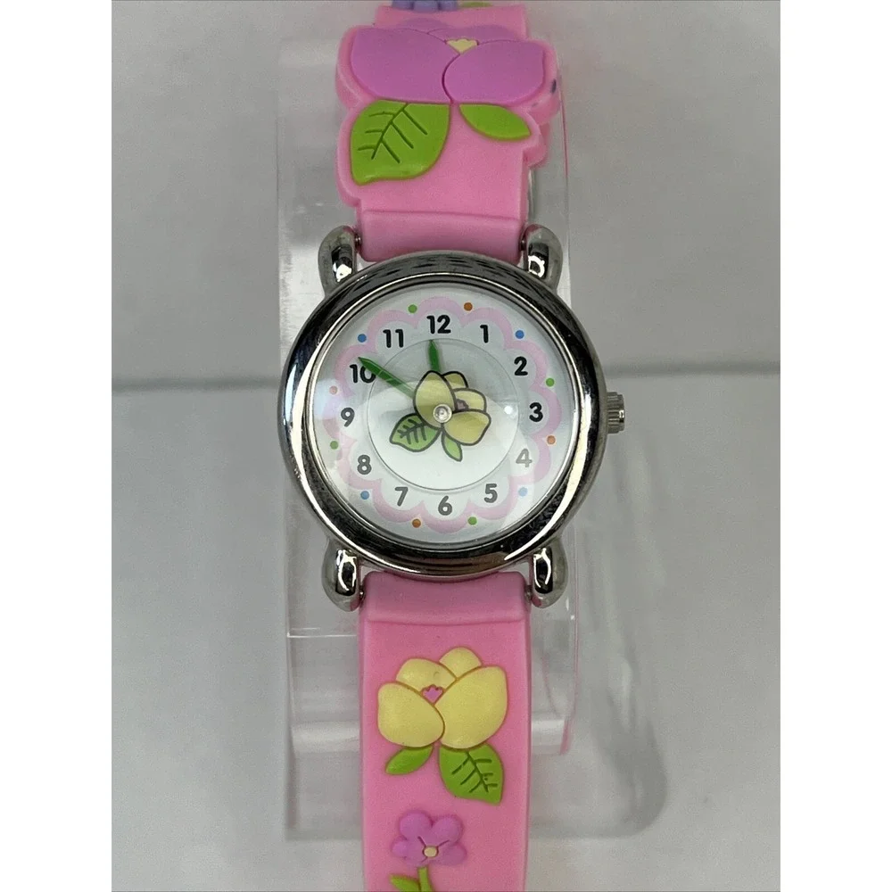 Girls Flower‎ Quartz Watch Pink Band Rotating Flower Dial- New Battery